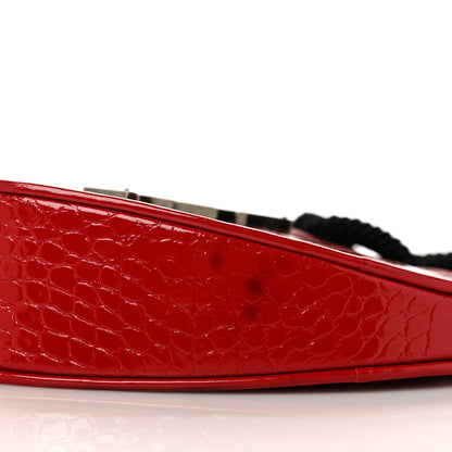 Saint Laurent Patent Crocodile Embossed Sac Coeur Heart Shaped Clutch Red 9 of 11