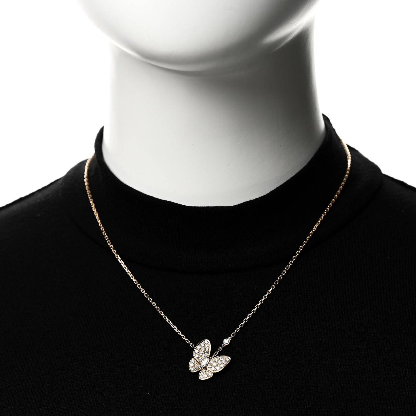 18K Yellow Gold Diamond Two Butterfly Pendant Necklace