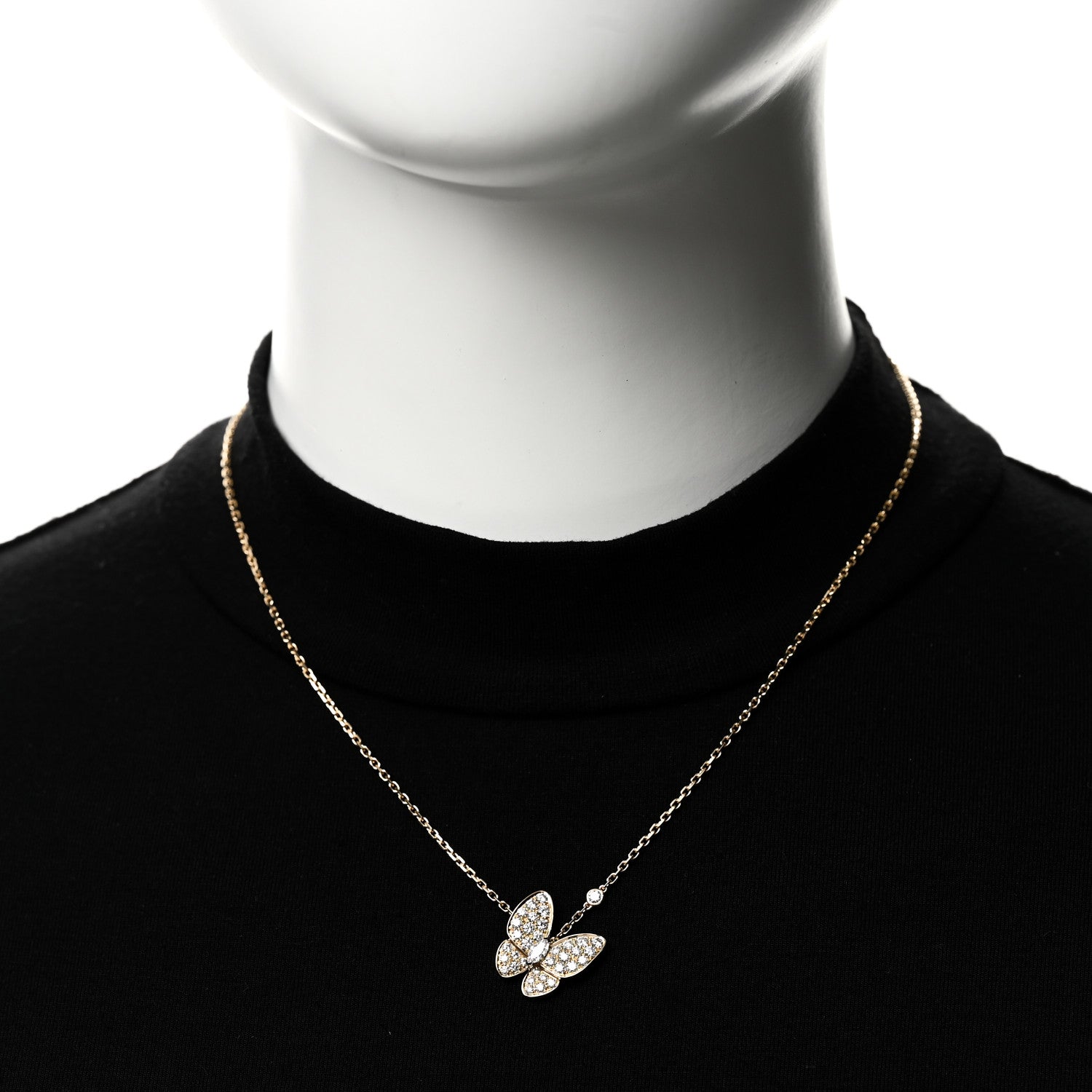 Van Cleef & Arpels 18K Yellow Gold Diamond Two Butterfly Pendant Necklace 2 of 8