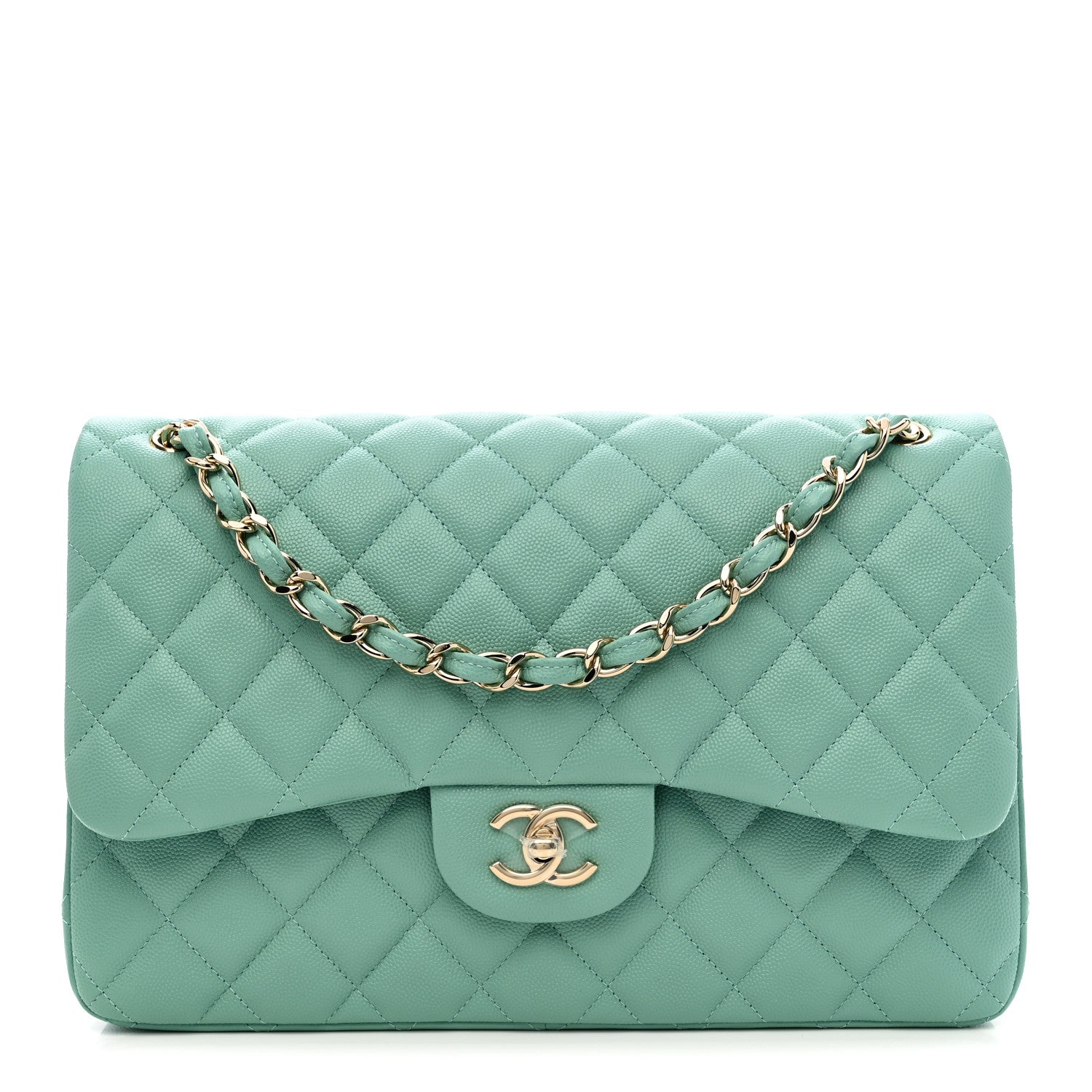 Chanel Caviar Quilted Jumbo Double Flap Light Green 1 of 12