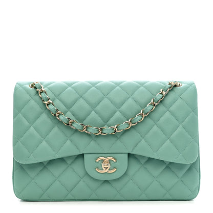 Chanel Caviar Quilted Jumbo Double Flap Light Green 1 of 12