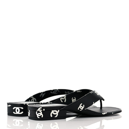 Chanel Lambskin Printed CC Thong Sandals 38.5 Black White 4 of 9