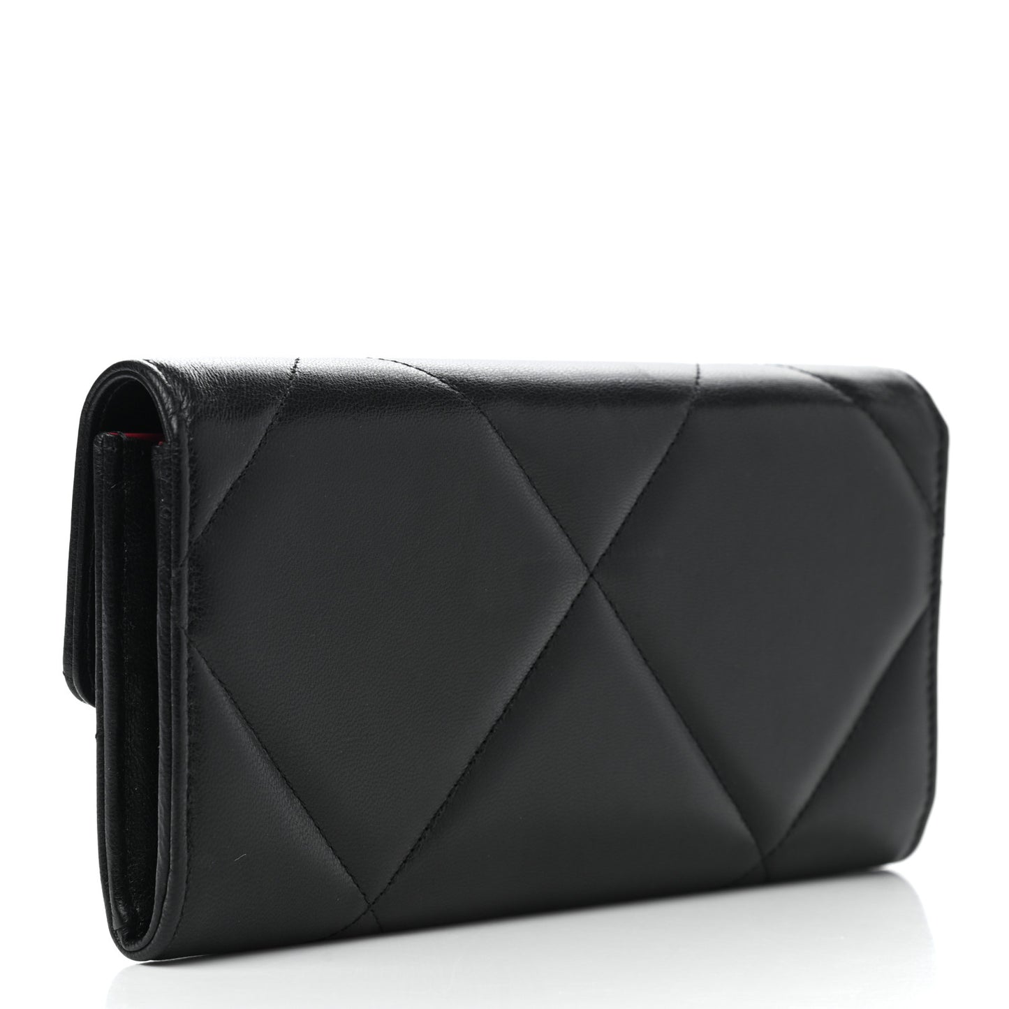 Shiny Goatskin Quilted Chanel 19 Flap Wallet Black