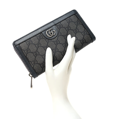 Gucci GG Supreme Monogram Textured Dollar Calfskin Ophidia Zip Around Wallet Grey Black Graphite Grey 2 of 8