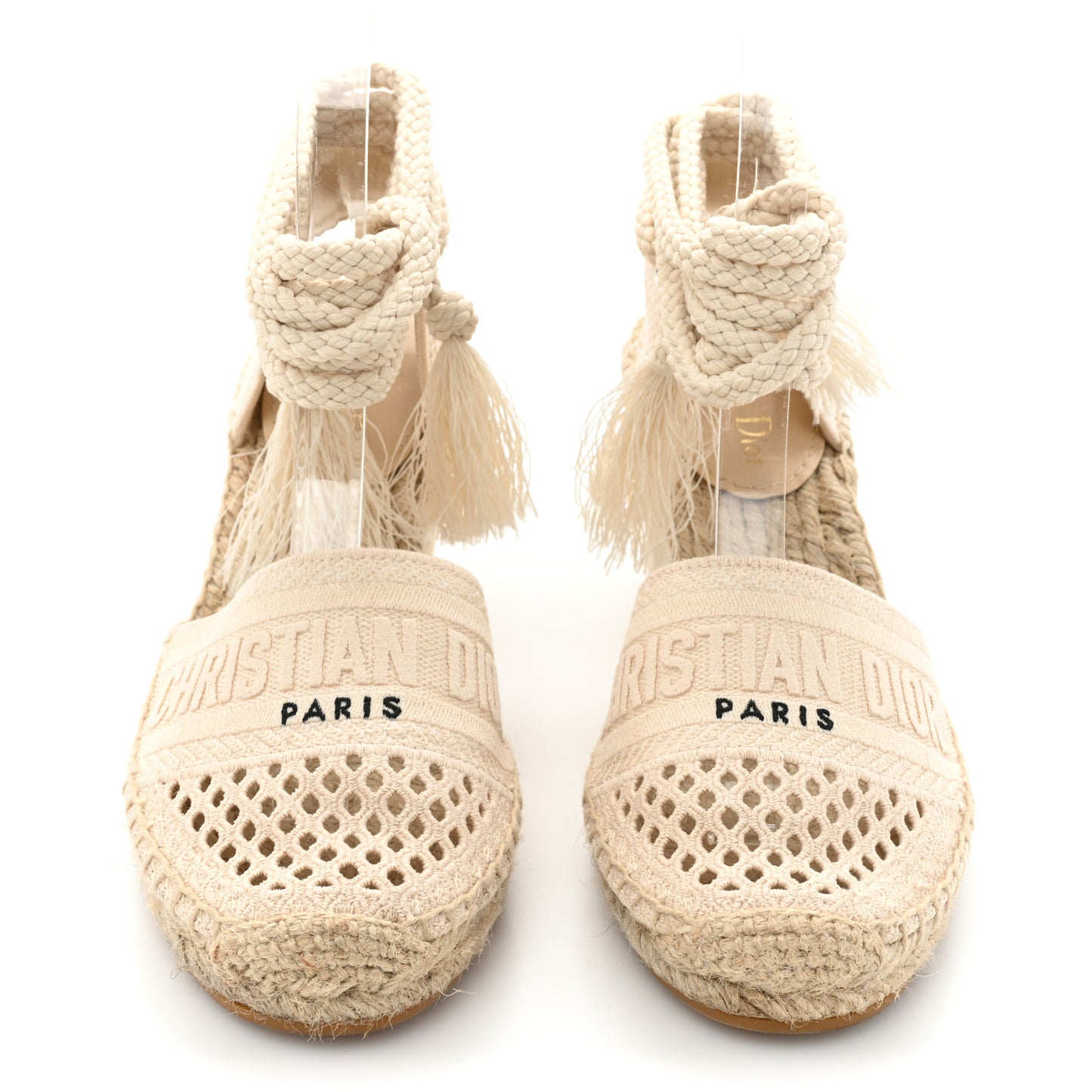 Canvas Embroidered Granville Ankle Tie Espadrille Wedges 38 Cream