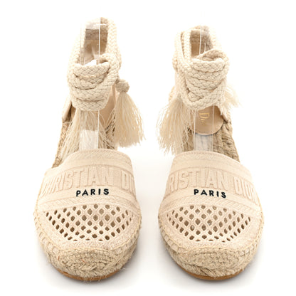 Christian Dior Canvas Embroidered Granville Ankle Tie Espadrille Wedges 38 Cream 2 of 11