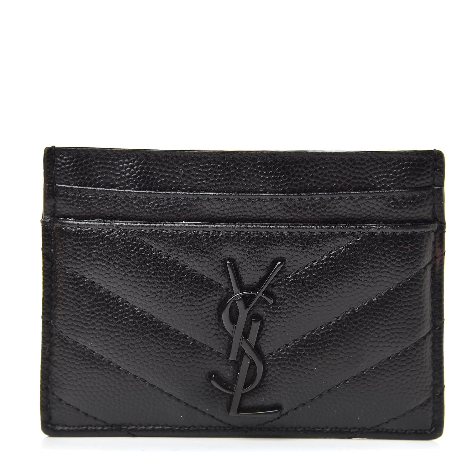 Saint Laurent Grain De Poudre Matelasse Chevron Monogram Credit Card Case Black 1 of 7