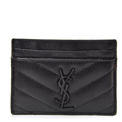 Saint Laurent Grain De Poudre Matelasse Chevron Monogram Credit Card Case Black 1 of 7
