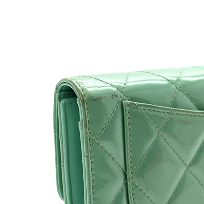 Chanel Patent Quilted Large Flap Wallet Green 9 of 11