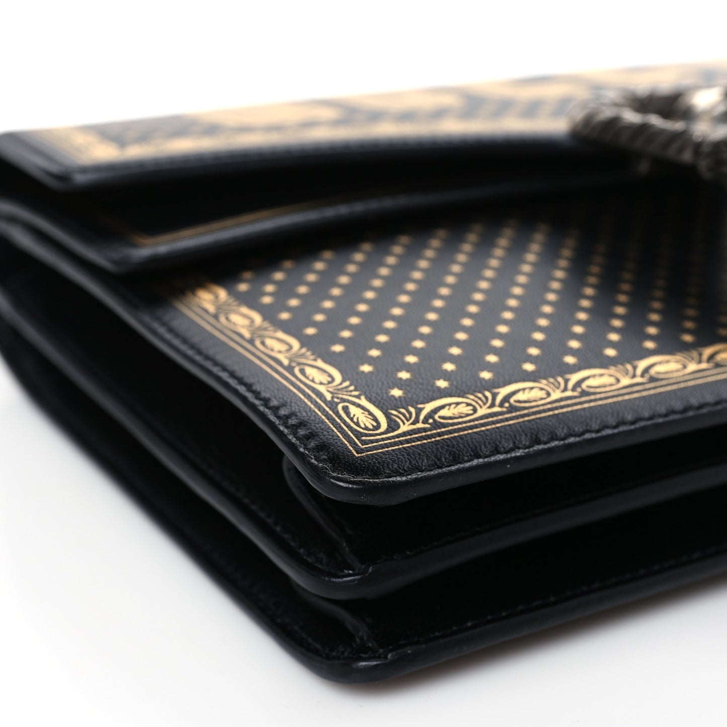 X SEGA Calfskin GUCCY Stars Medium Dionysus Shoulder Bag Black Gold