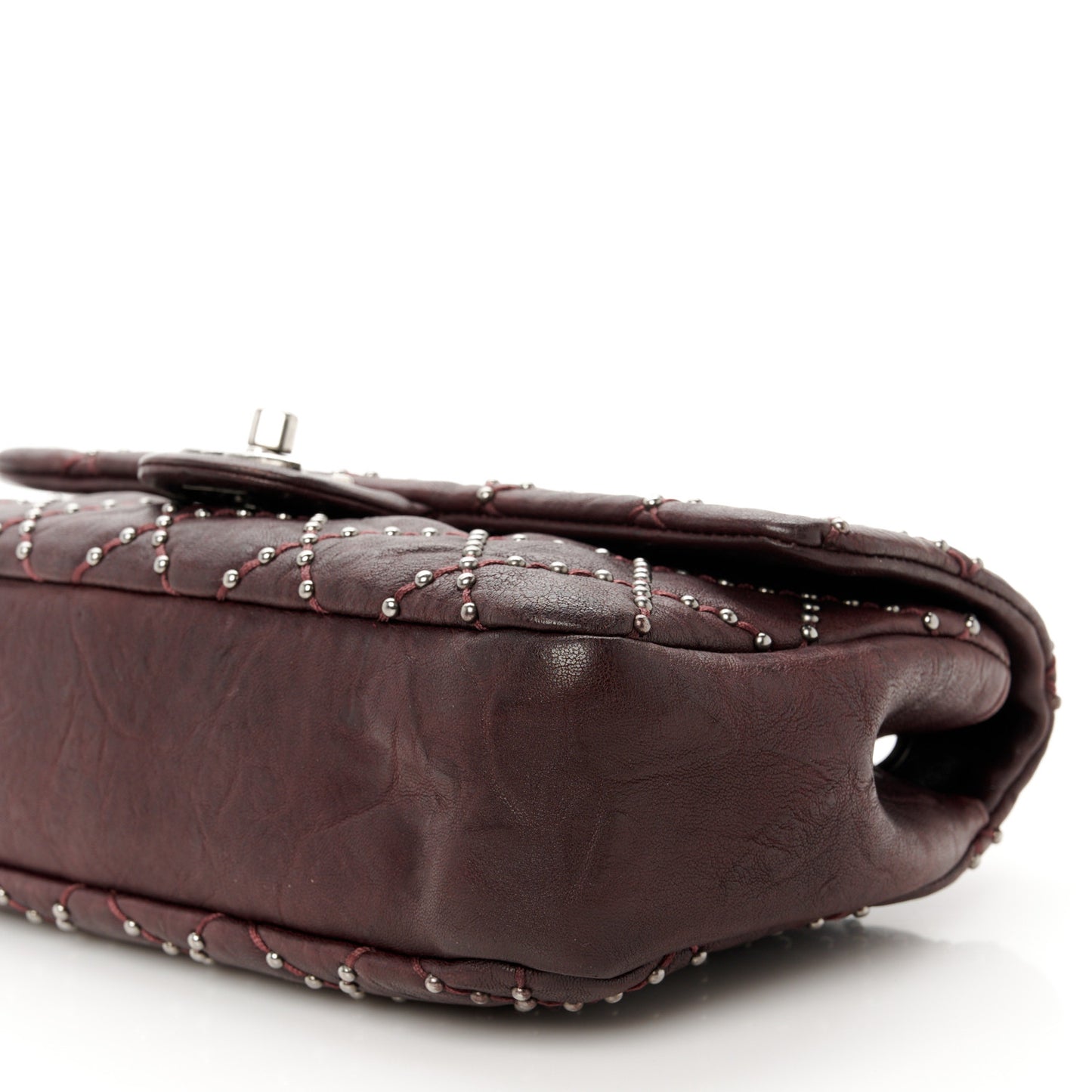 Washed Lambskin Studded Metal Beauty Flap Burgundy