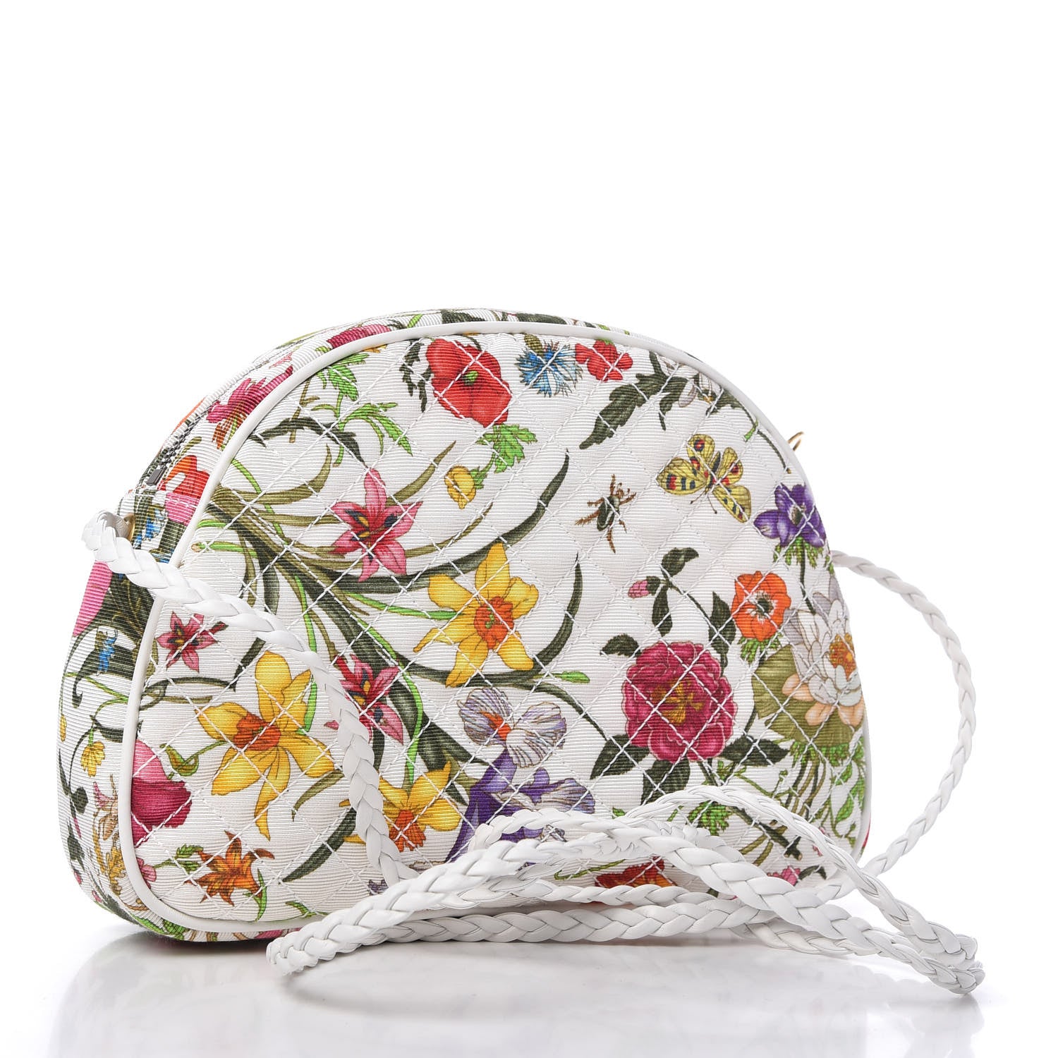 Gucci Canvas Flora Floral Trapuntata Small Zumi Dome Shoulder Bag White 3 of 10