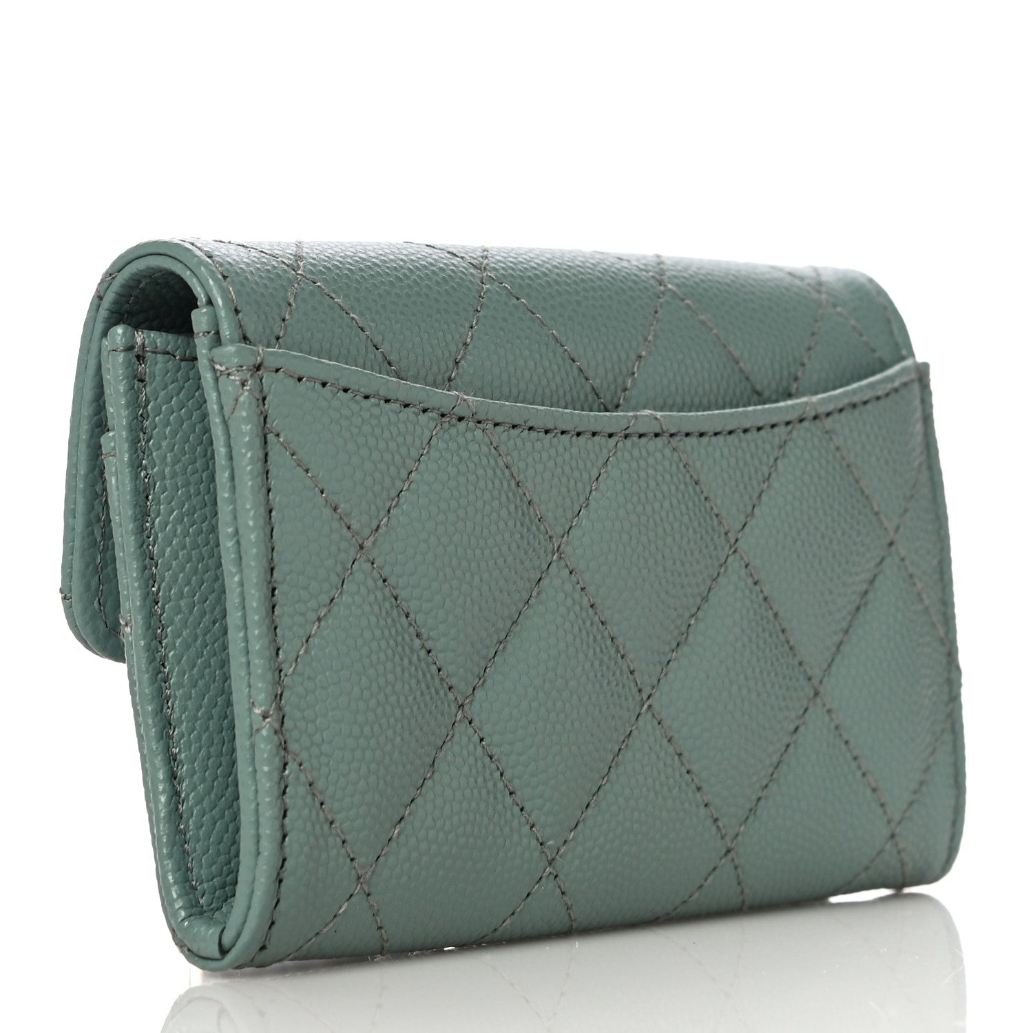 Chanel Caviar Quilted Flap Card Holder Wallet Green 3 of 12
