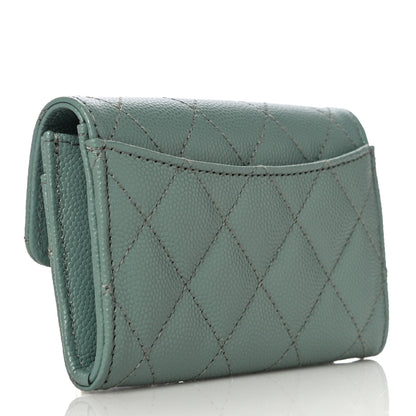 Chanel Caviar Quilted Flap Card Holder Wallet Green 3 of 12