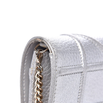 Christian Dior Metallic Grained Calfskin Diorama Wallet on Chain Pouch Silver 10 of 15