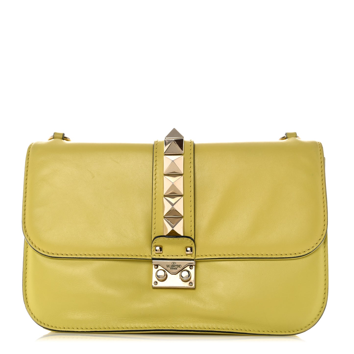 Vitello Medium Glam Lock Rockstud Flap Naples Yellow