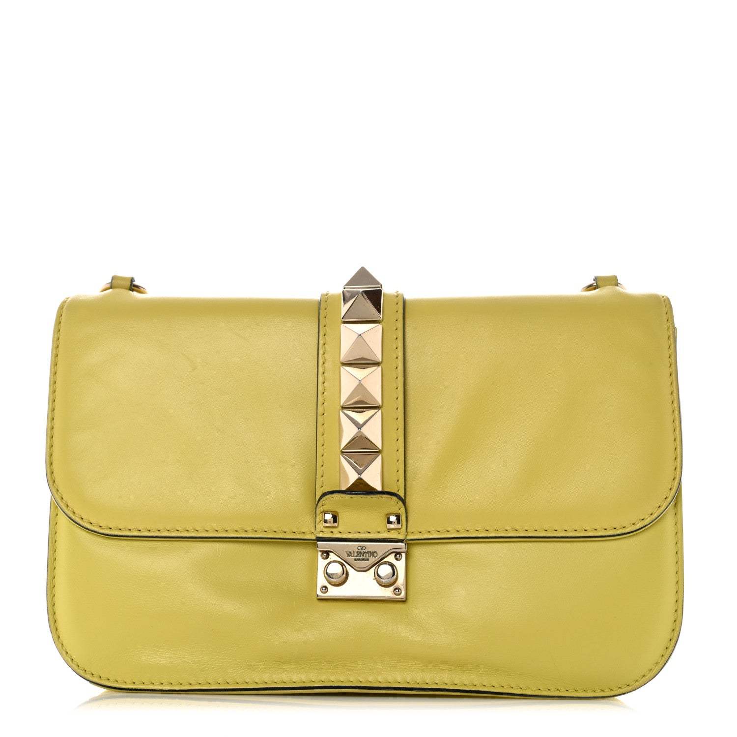 Valentino Garavani Vitello Medium Glam Lock Rockstud Flap Naples Yellow 1 of 15