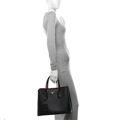Prada Saffiano Cuir Medium Double Bag Black Fuoco 2 of 11