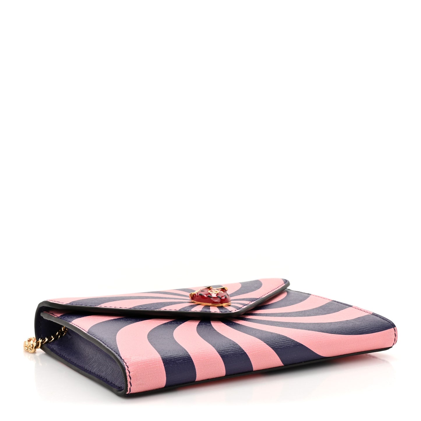 Textured Dollar Calfskin Enamel Double G Strawberry Wallet On Chain Pink Blue