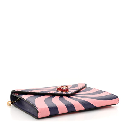 Gucci Textured Dollar Calfskin Enamel Double G Strawberry Wallet On Chain Pink Blue 4 of 14