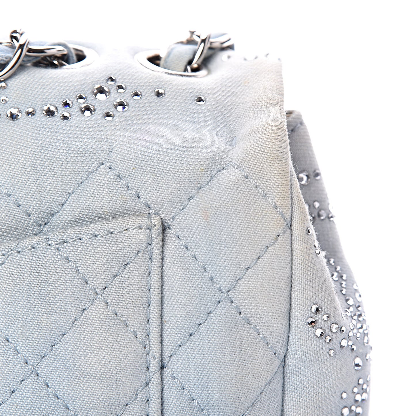 Denim Quilted Swarovski Crystal Flap Blue