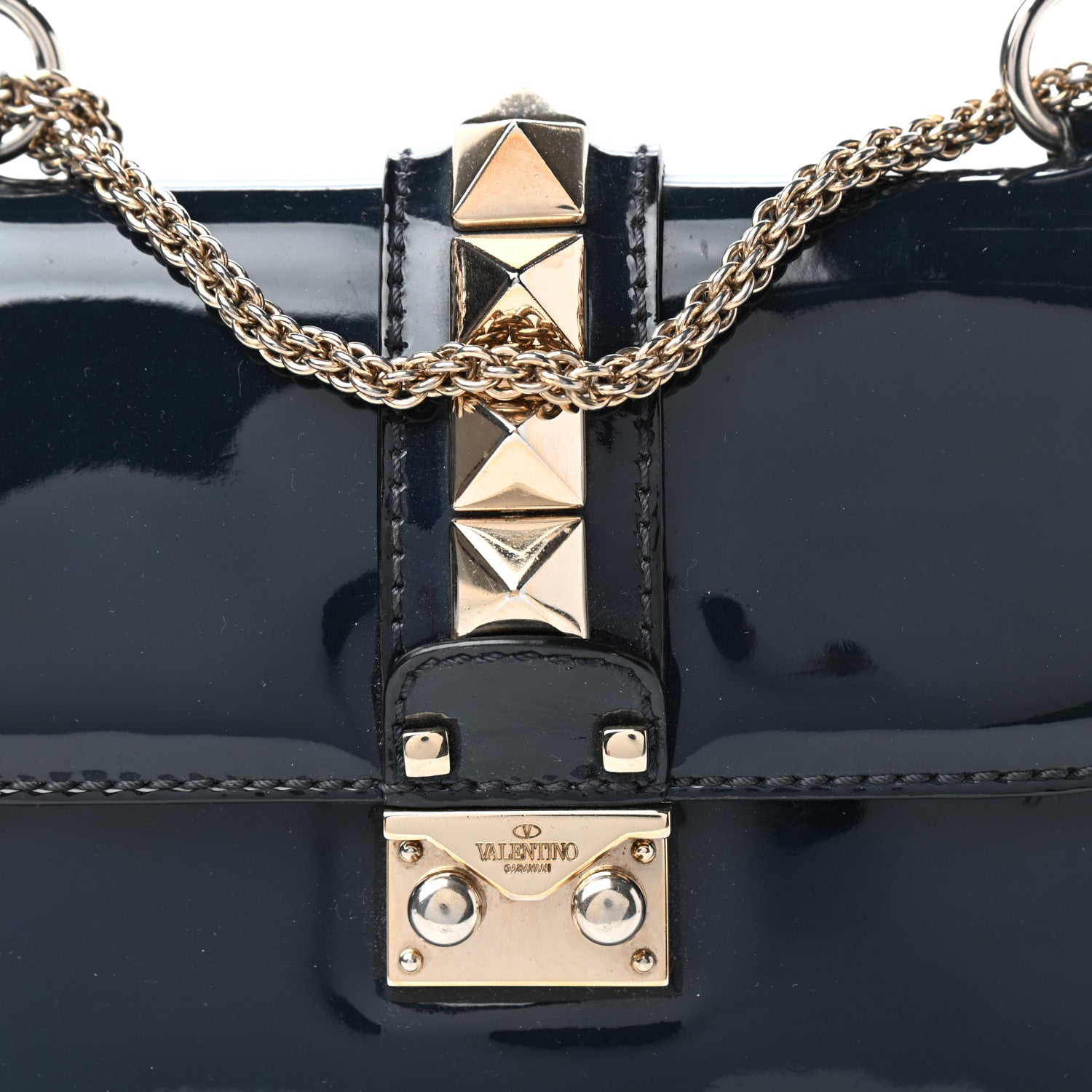 Valentino Garavani Patent Small Glam Lock Rockstud Flap Marine 9 of 9