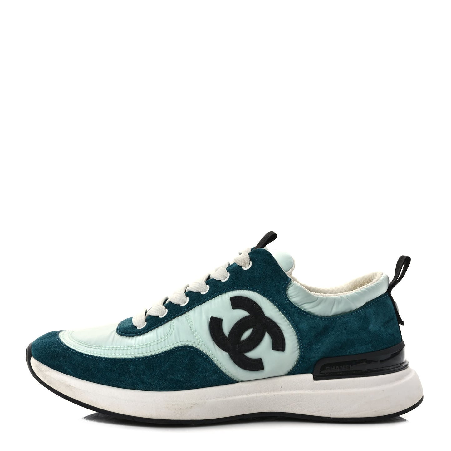 Nylon Suede Calfskin CC Sneakers 38 Green Light Green