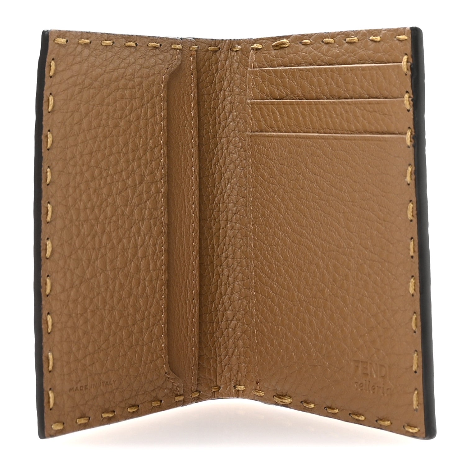 Fendi Cuoio Romano Selleria Logo Bi-Color Card Holder Ivory Brown 5 of 9