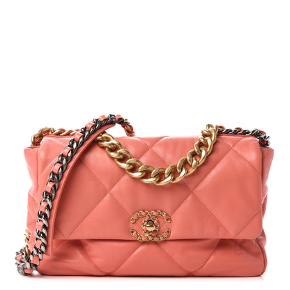Chanel Goatskin Quilted Large Chanel 19 Flap Coral 1 of 10
