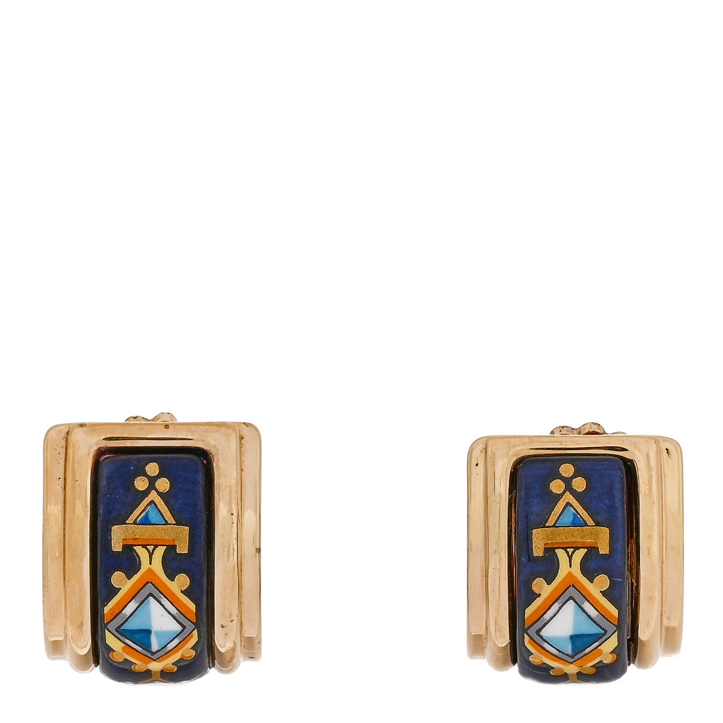 Printed Enamel Clip On Earrings Gold