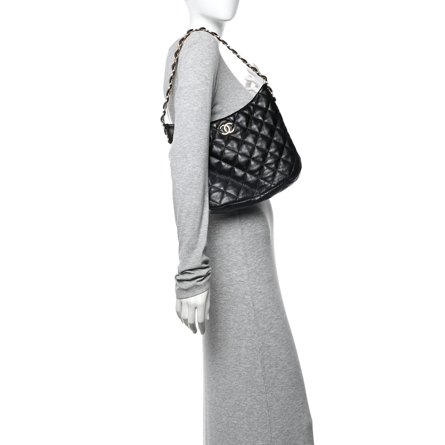 Lambskin Quilted Large CC Links Hobo Black