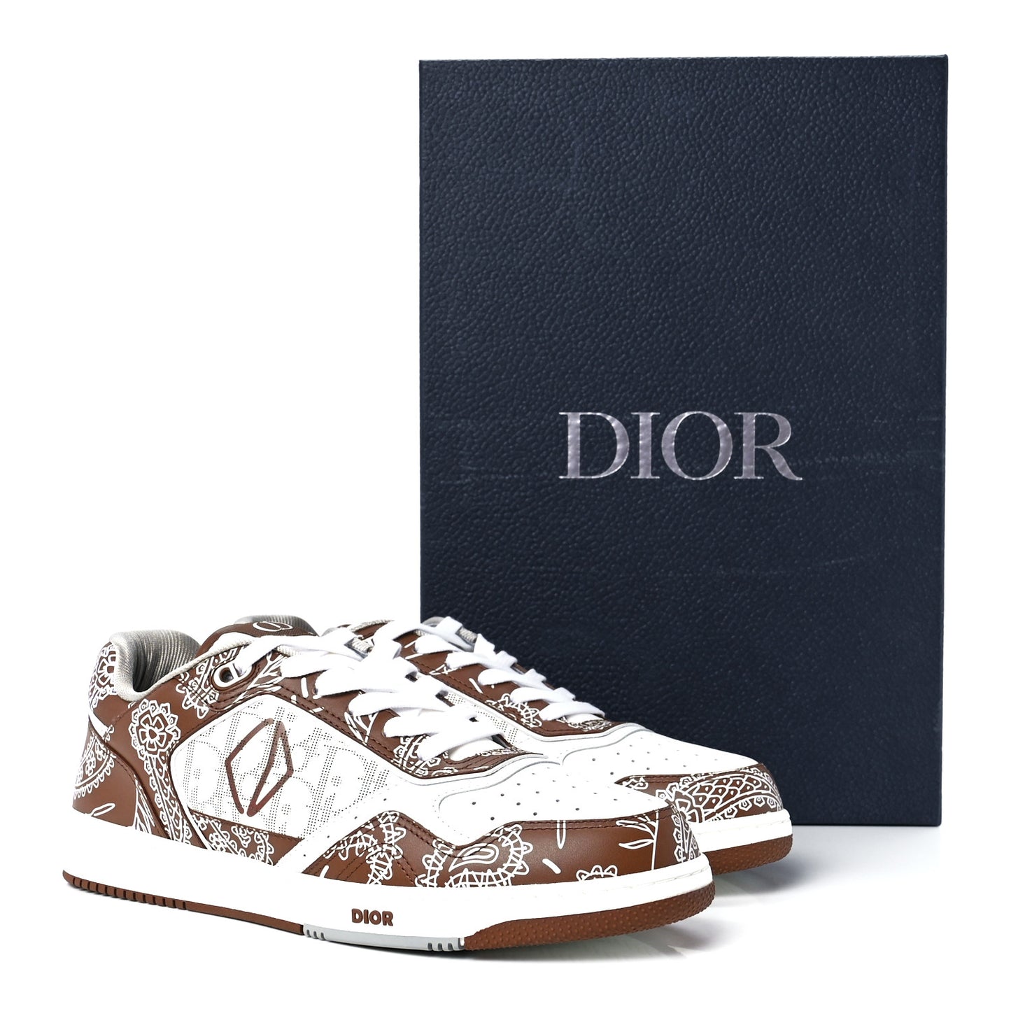 Smooth Calfskin Oblique Paisley Mens B27 Low Top Sneakers 43 Coffee White