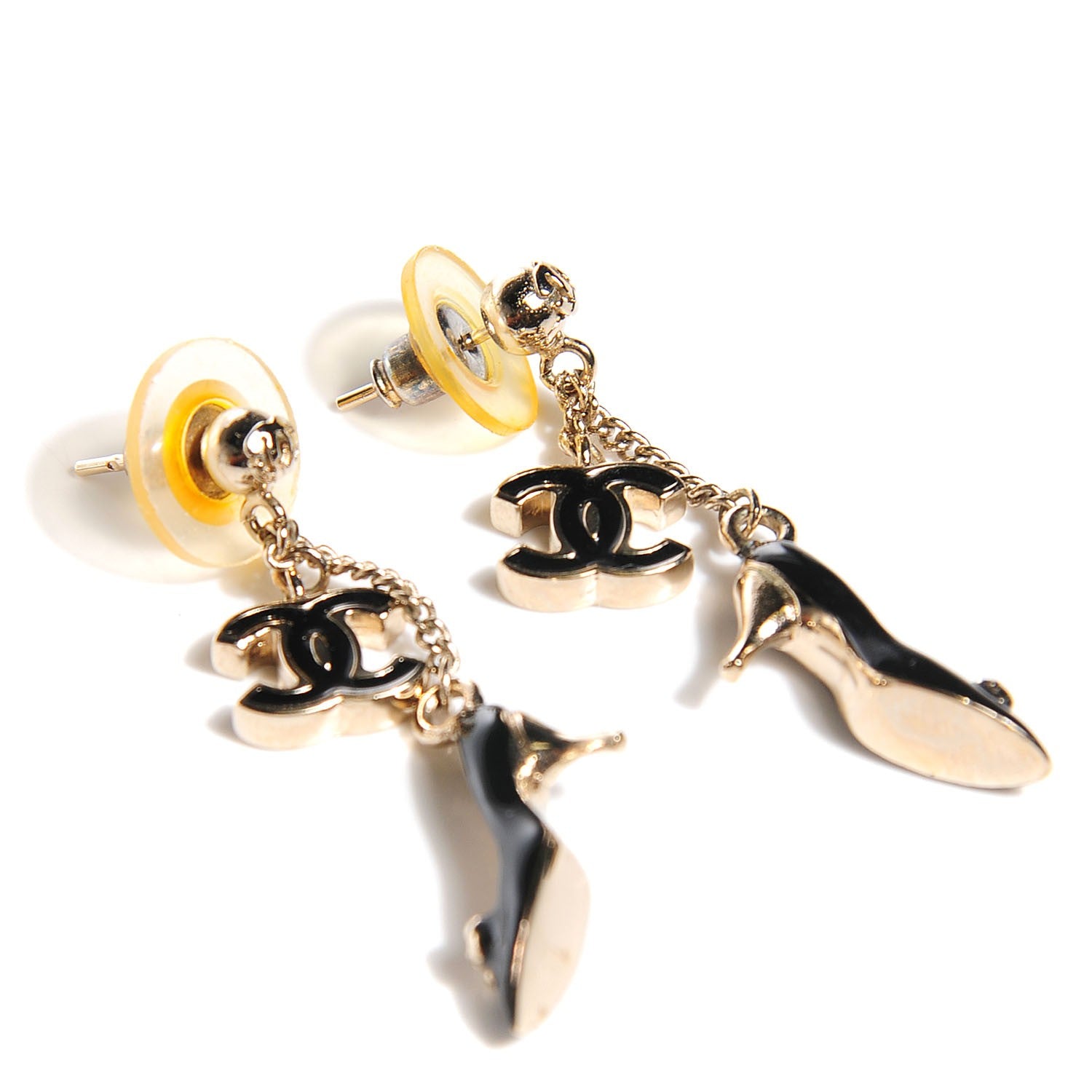 Chanel Enamel CC Heels Charm Earrings Gold Black 3 of 3