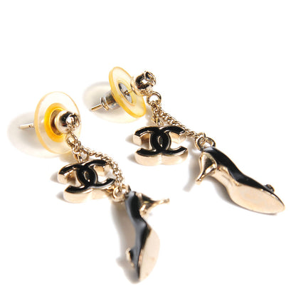 Chanel Enamel CC Heels Charm Earrings Gold Black 3 of 3