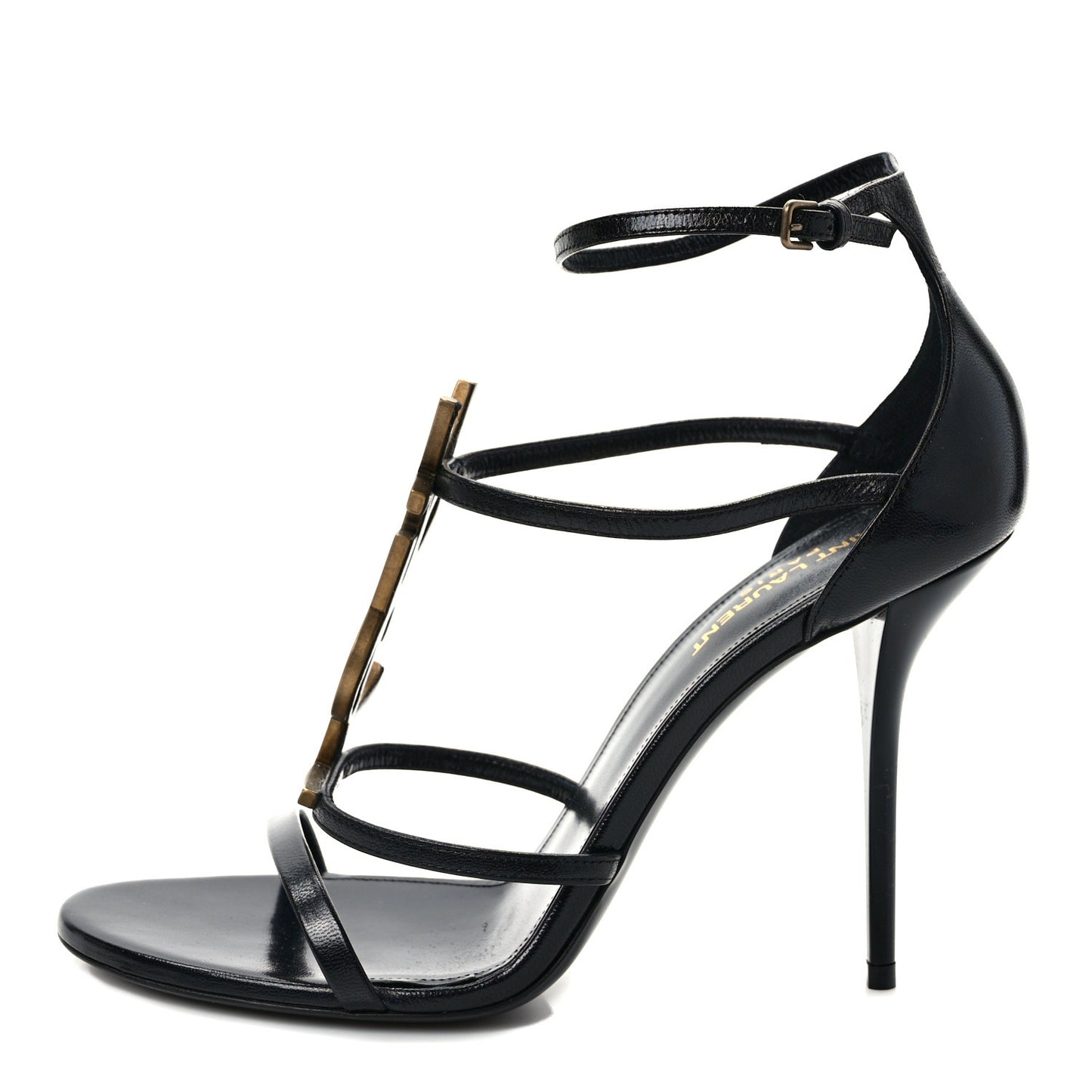 Patent Cassandra 100 Ankle Strap Sandals 40 Black Gold