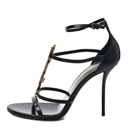 Saint Laurent Patent Cassandra 100 Ankle Strap Sandals 40 Black Gold 1 of 8