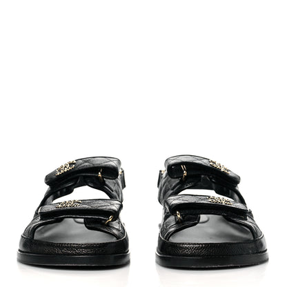Chanel Grained Calfskin Velcro Dad Sandals 40 Black 2 of 12
