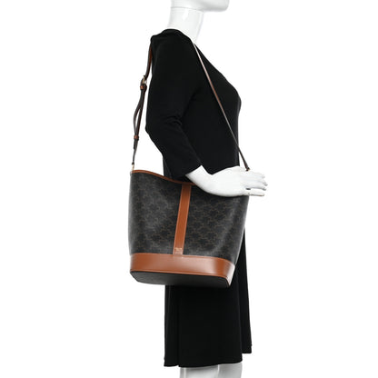 Celine Triomphe Canvas Calfskin Medium Bucket Bag Tan 2 of 9