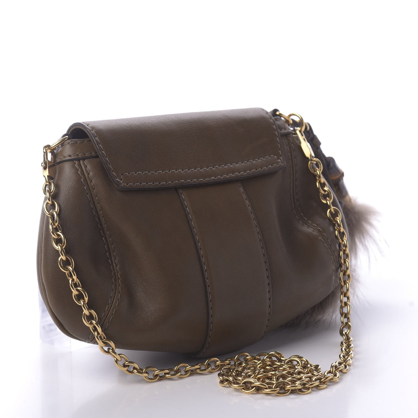 Calfskin Raccoon Tail Small Smilla Chain Bag Green