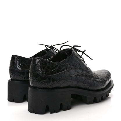 Prada Crocodile Lace Up 50mm Loafers 39 Black 4 of 8