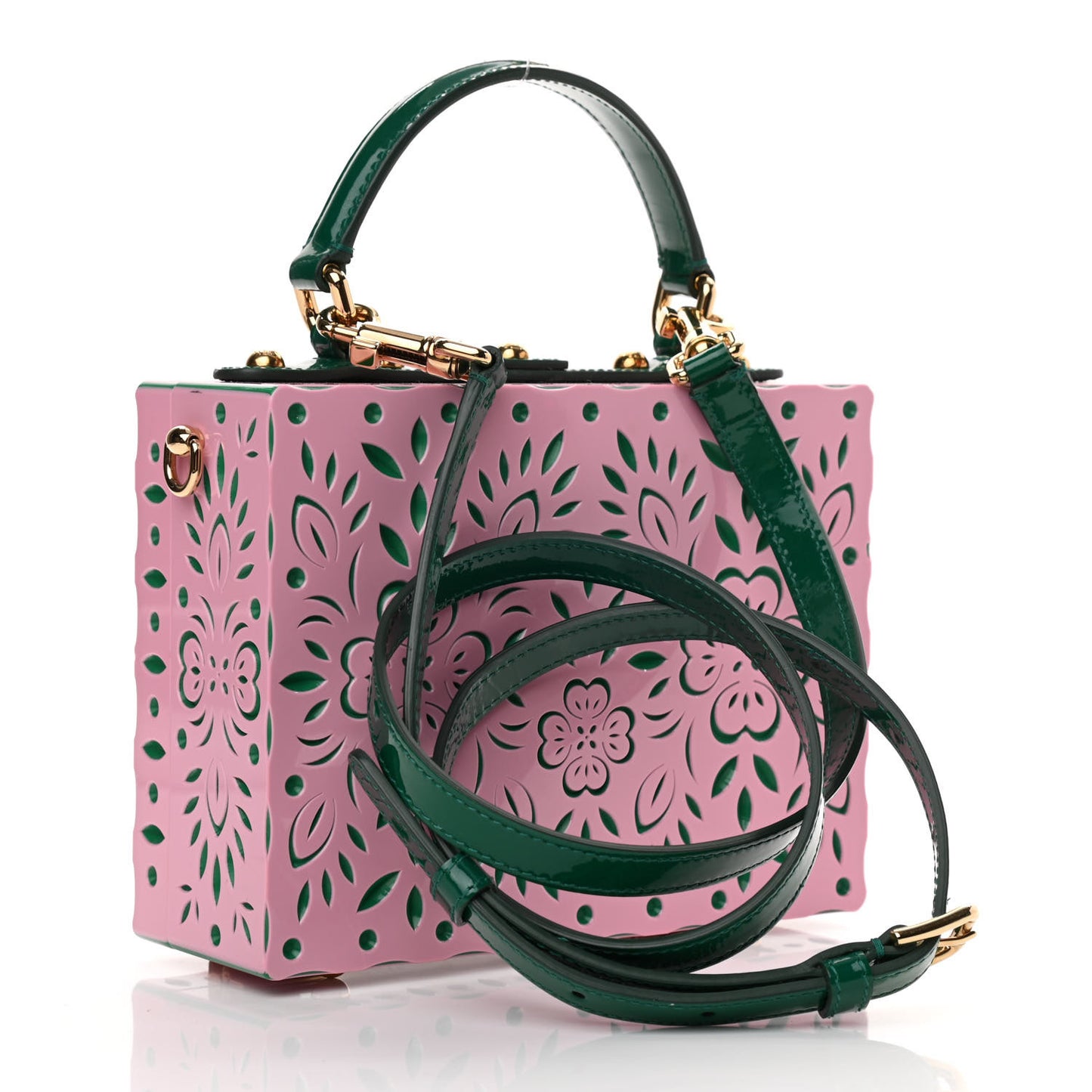 Plexiglass Crystal Embellished Lily Box Bag Pink Green