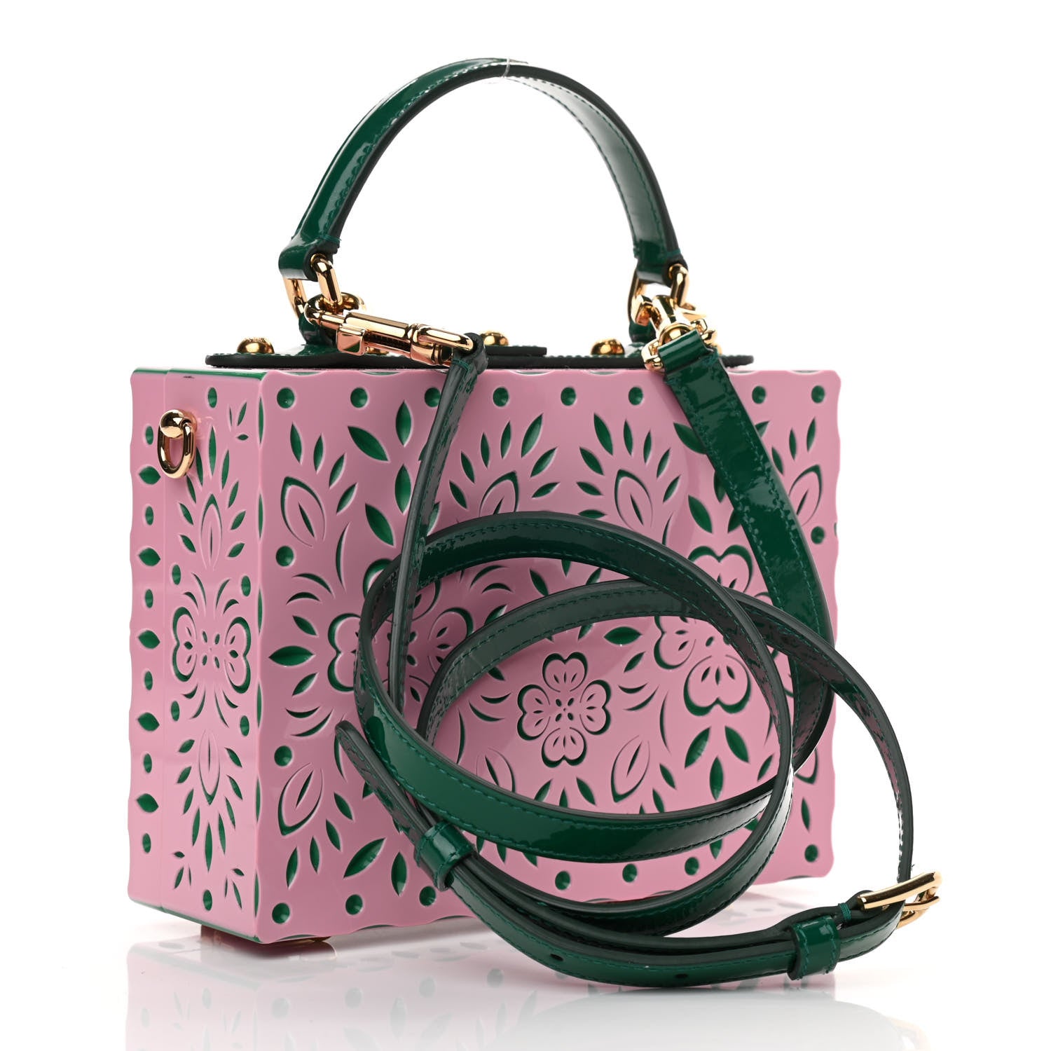 Dolce & Gabbana Plexiglass Crystal Embellished Lily Box Bag Pink Green 3 of 9