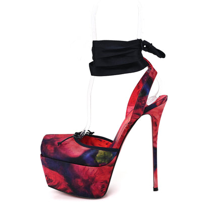 Christian Louboutin Crepe Satin Rose Cassia Platform Lace Up 160 Pumps 39 Multicolor 1 of 8