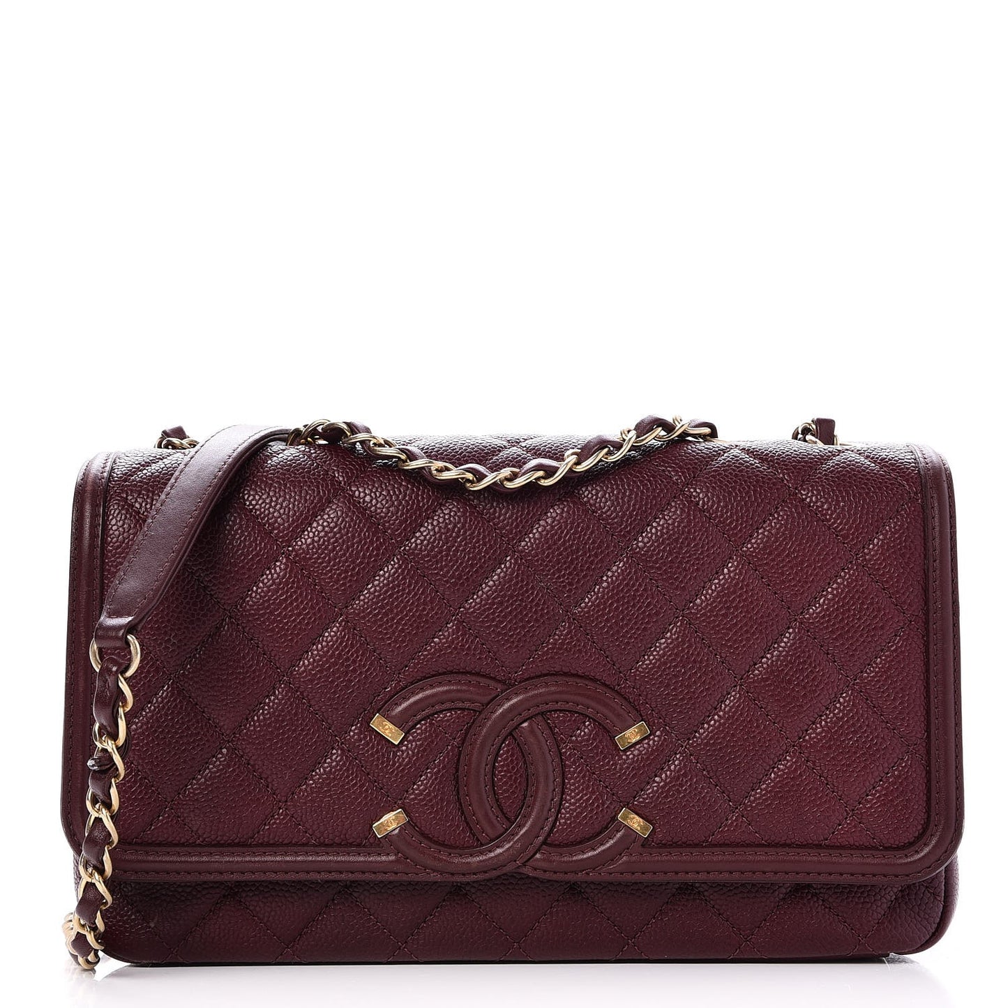 Caviar Quilted Medium CC Filigree Flap Burgundy