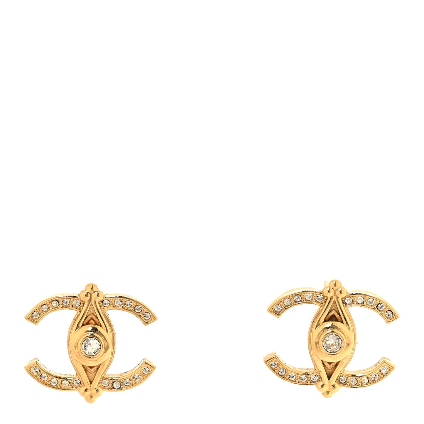 Crystal Bezel CC Earrings Gold