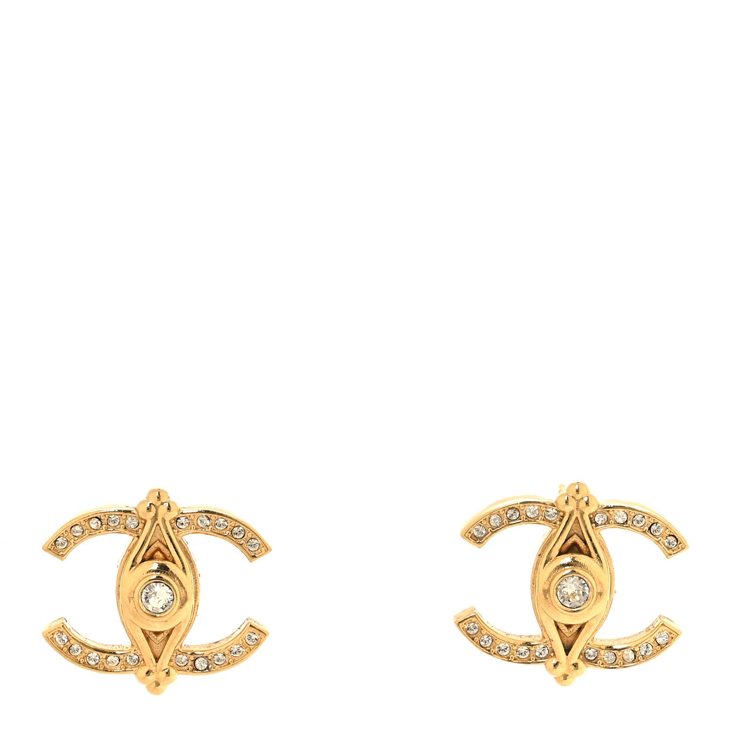 Chanel Crystal Bezel CC Earrings Gold 1 of 5