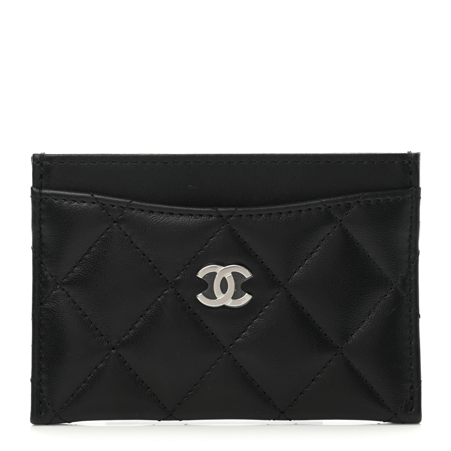 Lambskin Quilted Card Holder Black