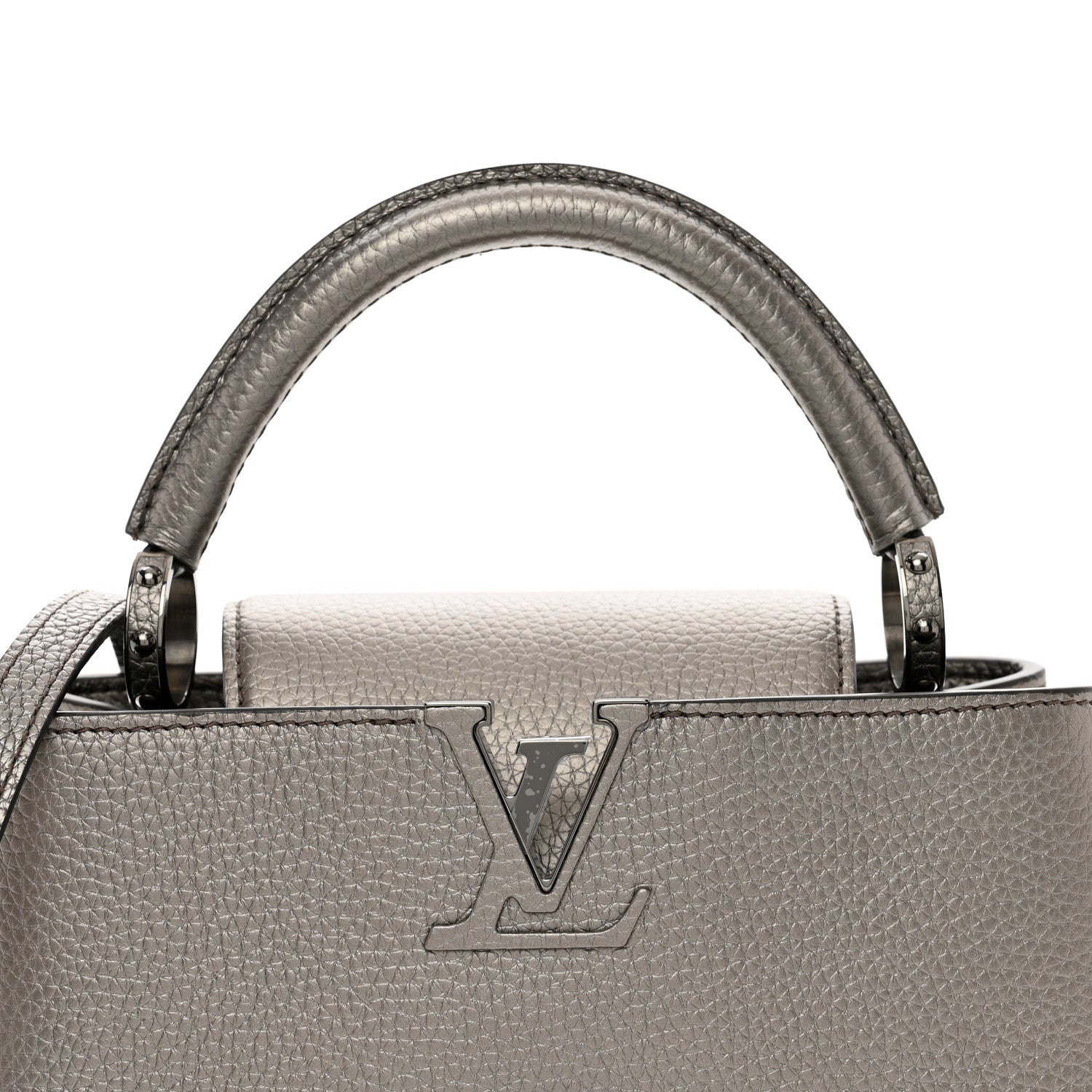Louis Vuitton Metallic Calfskin Capucines BB Etain 6 of 9
