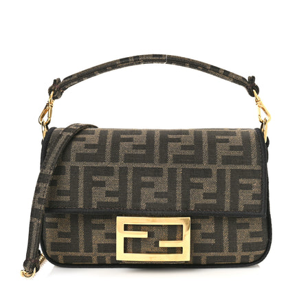 Fendi Fabric Jacquard FF 1974 Mini Baguette Tobacco Moro Black 1 of 8