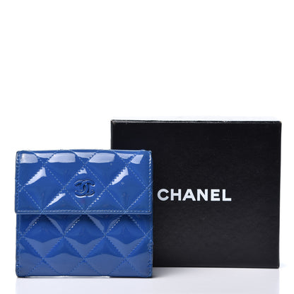 Chanel Patent Quilted Compact French Flap Wallet Blue 12 of 12